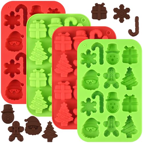 Actvty Christmas Chocolate Molds, Christmas Candy Silicone Molds, 4 Packs 14 Cavity Xmas Theme Baking Molds for Making Chocolate, Candy, Gummy, Jello, Ice, Wax Melts