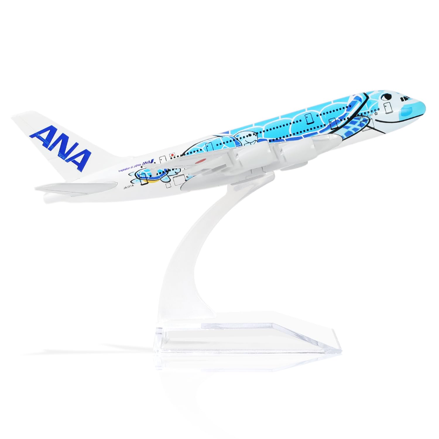 QIYUMOKE 1/400 A380 Model Plane Blue Turtle Diecast Metal Airplane Model kit for Airbus A380 (5.5-inch L) with Display Plane Stand for Adults Airplane Toy Aviation Gift or Desktop Collection β image 1