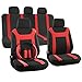 OxGord Seat Cover Set 17-Piece Y Stripe - Mesh Polyester Fabric for Car, Truck, SUV, Van - Red