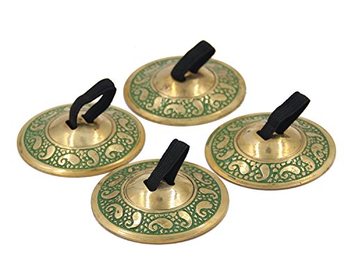 DharmaObjects 2 Pairs Pro Brass Fingers Cymbal Zills Belly Dancing Free Silk Pouch (Green)