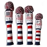 CRAFTSMAN GOLF US Flag Knit Pom Pom White Blue Red Driver,Fairway Wood, Hybrid Head Cover Headcover for Callaway Mizuno Cobra Taylormade