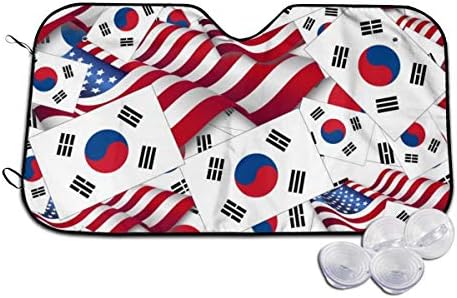 アメリカの国旗と韓国の旗 車用 サンシェード カーフロントカバー シート フロントガラス 日除けシェード 遮光 カーシェード 吸盤取付 遮熱 高価値 折りたたみ 汎用