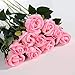 Veryhome Artificial Flowers Silk Roses Fake Bridal Wedding Bouquet for Home Garden Party Floral Decor 10 Pcs (Pink Straight stem)