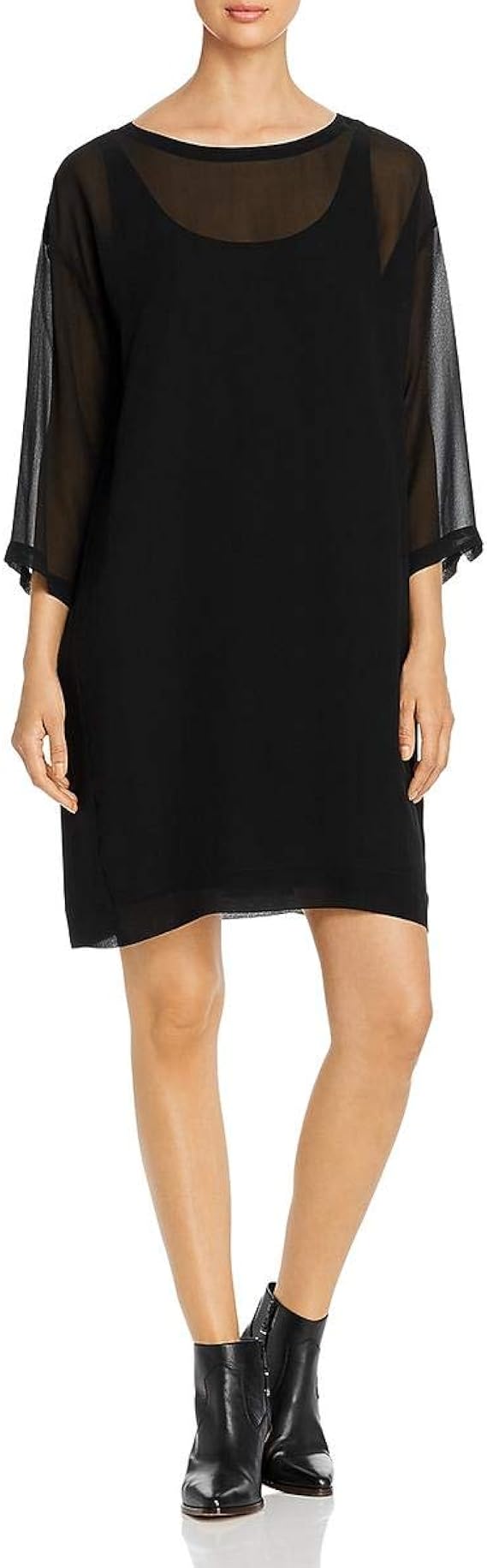 Eileen Fisher Womens Silk Ballet Neck Cocktail Dress Black XS at Amazon