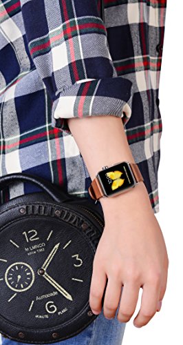 PEAK ZHANG Apple Watch Band 42mm Men Caramel Vintage Genuine Leather Replacement Wrist Strap with Stainless steel Clasp for Apple Watch Series 3 2 1 Edition Sport