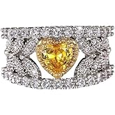 Viyuroyk 925 Sterling Silver Shining Heart hollow yellow diamond ring Wedding ring Engagement ring CZ ring Emerald cut rings Diamond Rings Women jewelry rings statement