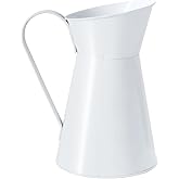 Metal Watering Pitcher, Cream Farmhouse Style Flower Vase, Decorative Milk Jug for Home Decor, 7.87 inch Height (White)