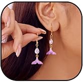 Mermaid Earrings for Women Fashion Fishtail Dangle Earrings Colorful Pearl Zirconia Starfish Earrings Summer Beach Mermaid Outfits Vacation Jewelry Acessories