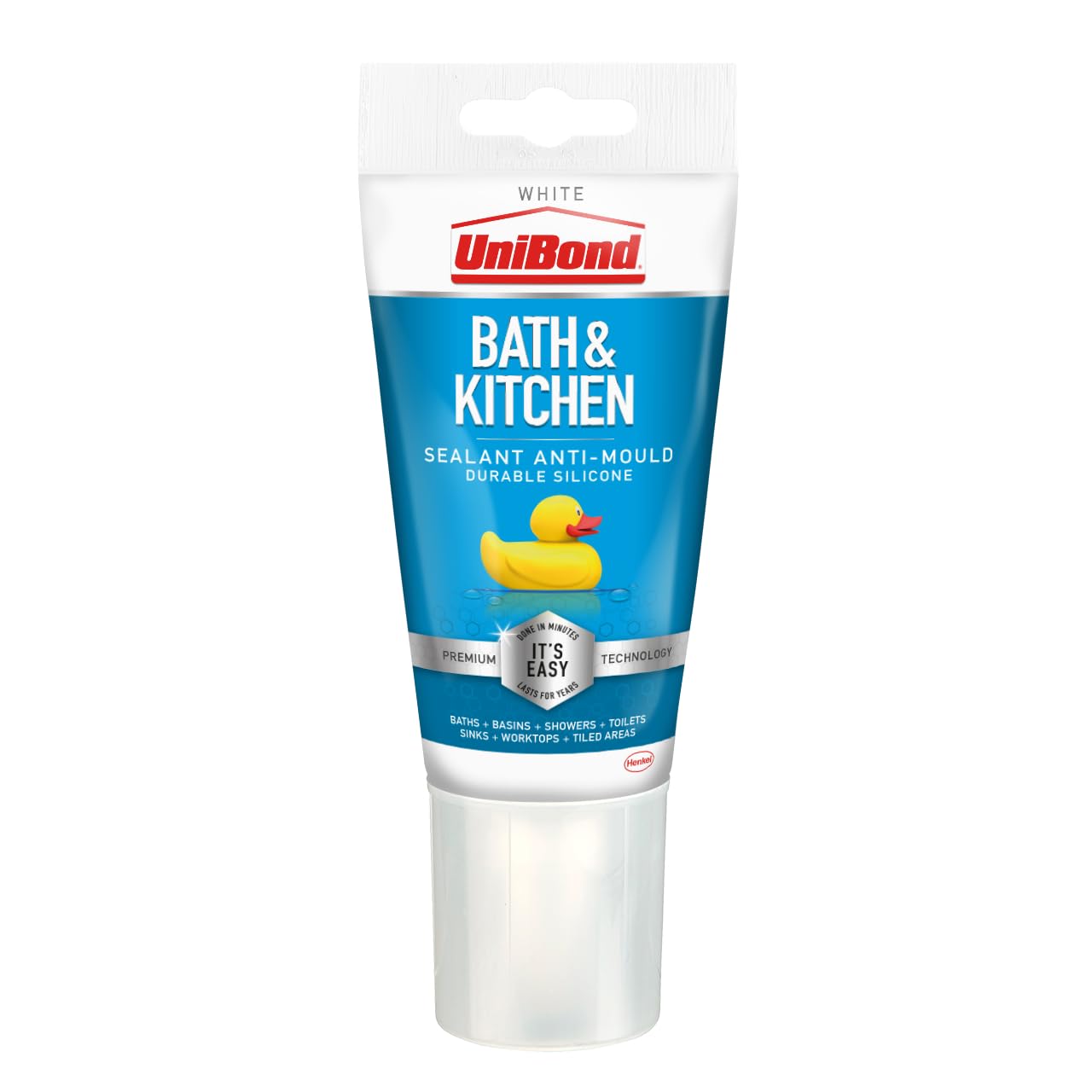 UniBond 2079321 Anti-Mould Sealant / White Silicone Sealant for Kitchen and Bathroom / 1 x 147 g Tube