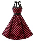 Dresstells Vintage 1950s Rockabilly Polka Dots Audrey Dress Retro Cocktail Dress Black Red Dot M