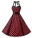 DRESSTELLS Vintage 1950s Rockabilly Polka Dots Audrey Dress Retro Cocktail Dress Black Red Dot M