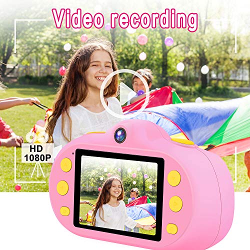 GBD 12MP Kids Camera Toys for Boys Girls, HD 1080P Selfie Video Camera with MP3 Player Games Dual Lens, 2.4" Digital Camcorder Recorder Back to School Birthday Gift,(Free 16GB Memory Card) (Pink)