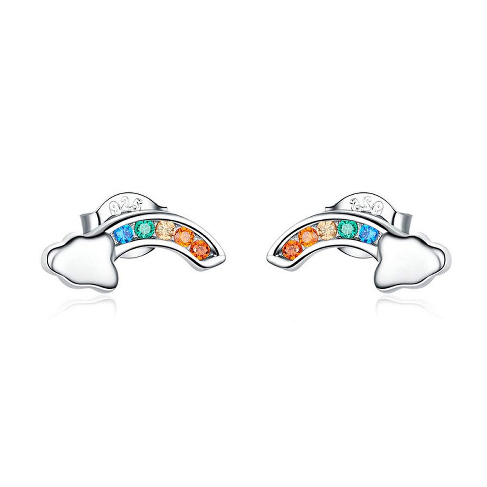 Rainbow Clouds New Authentic 925 Sterling Silver colourful Rainbow and Cloud Stud Earrings for Women Korean Ear jewellery
