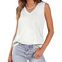 JOLIGAL White Tank Tops Women V Neck Loose Basic Solid Color