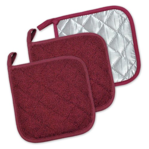 UPC 738215326942, DII 100% Cotton, Machine Washable, Heat Resistant, Everyday Kitchen Basic, Terry Pot Holder, 7 x 7&quot;, Set of 3, Wine