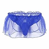 FEESHOW Men's Jockstrap Lace Briefs SISSY POUCH Underwear Ruffle Skirted Crossdress Panties Blue Medium