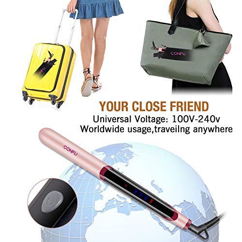 Hair Straightener and Curler Pro Ceramic Tourmaline Ionic Flat Irons Fast Heat Up Hair Styling Adjustable Temp LED Display Auto Shut Off Worldwide Dual Voltage Incl Glove Ideal for Travel - Thumbnail 6