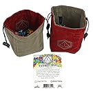 Third Die Dice Bag - Handcrafted And Reversible Drawstring Bag That Stands Open On The Table - Crimson and Dark Gray