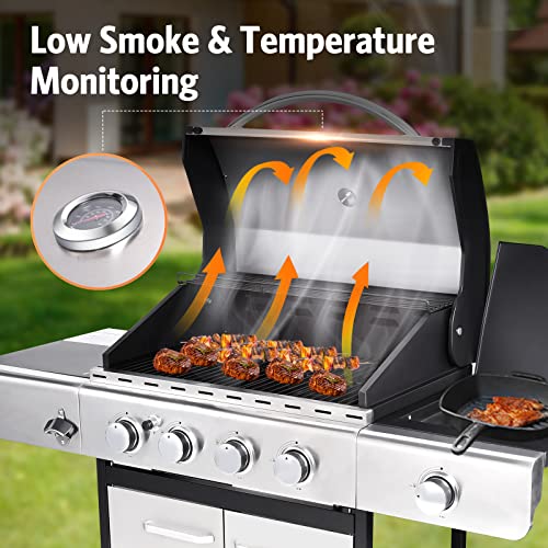 Rintuf Propane Gas Grill 4 Burner, 42000 btu Stainless Steel Gas Grill