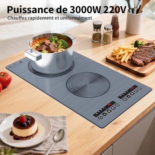 VBGK 2 burner induction hob, 220 V 3000 W double burner hob with LED touch control, 9 power levels, child safety and timer, overheating protection