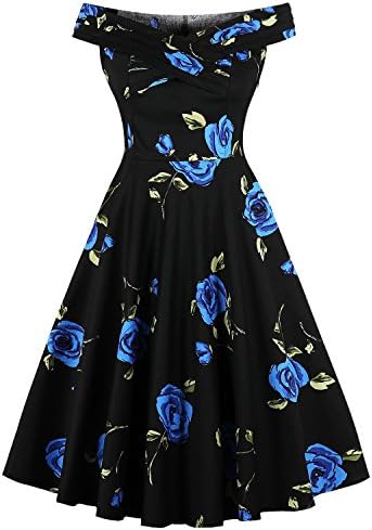 Pinup Fashion Women's 1950s Vintage Floral Off The Shoulder Swing Dress Homecoming Cocktail Tea Party Flared Dresses