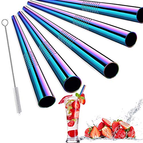 5 Stück Wiederverwendbar Strohhalm Set- Bunte Trinkhalme Edelstahl, Bubble Tea Metallstrohhalme mit 2 Reinigungsbürsten… – Bild 5