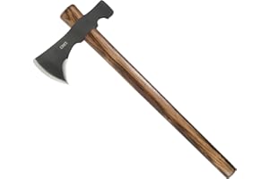 CRKT Black Woods Chogan T-Hawk Outdoor Survival Tomahawk: 1055 Carbon Steel Plain Edge Blade, Tennessee Hickory Handle, with Leather Sheath, 2730KS