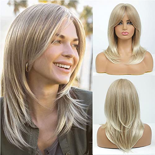 Blonde Wigs for Women Synthetic Layered Long Slightly Curly Wig with Skin Part for Daily and Party Wear — image 1