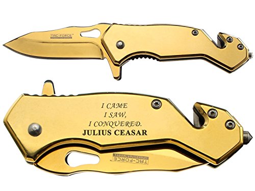 NDZ Performance Tac-Force 6.5" Tactical Rescue Folding Knife Glass Breaker Seat-Belt Cutter 903GD Compact Gold Julius Caesar