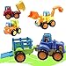 FanBell Friction Powered Cars Push and Go Car Construction Vehicles Toys Set of 4 Tractor,Bulldozer,Cement Mixer Truck,Dumper Push Back Cartoon Play Toy Trucks for Kids Gift