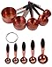 Measuring Spoons and Cups Set in Rustic-Copper plus 2 Clip Rings by Silky Road | Dishwasher Safe | Black Rubber Grips | Stackable Nesting Copper-Plated Stainless Steel
