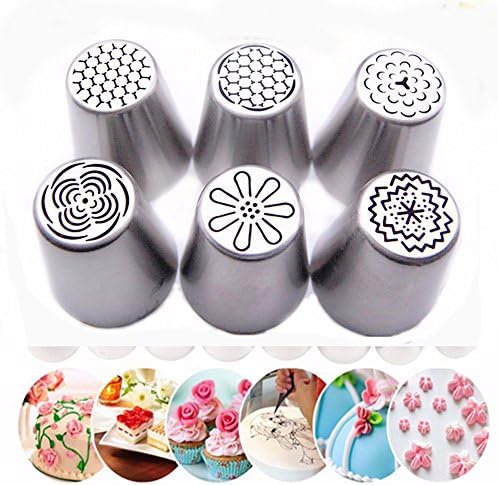 ZJKJ 6PCS Russian Piping Tips Flower Cake Icing Piping Nozzles Cake & Cupcake Decorating Tips Kit Pastry DIY Baking Tools