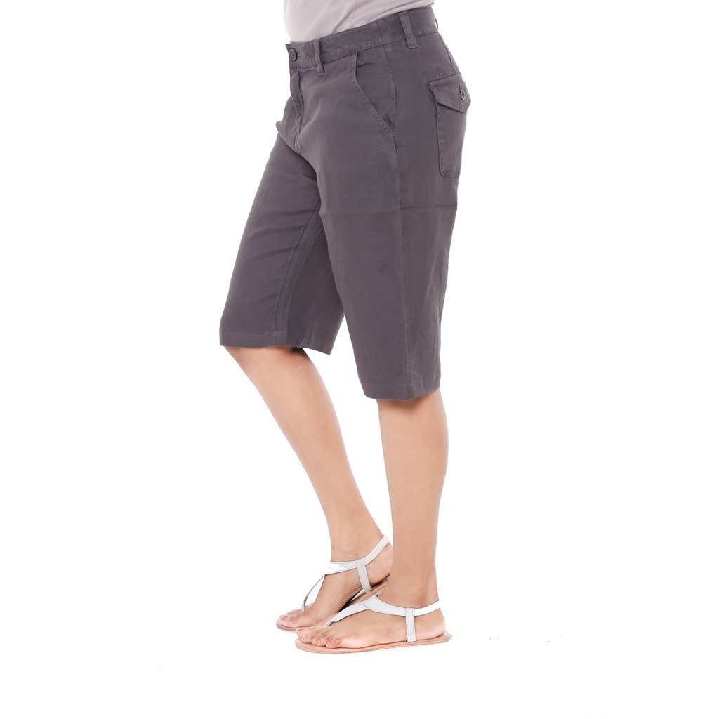 twist women's regular linen shorts (coffee brown) with contrast & free shipping