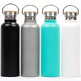 Pure Flask Insulated Water Bottle for Sport Hydration 750ml (25oz) and 500ml (17oz) Stainless Steel Water Bottle BPA Free, Durable Paint with Wide Mouth Swivel Handle and Bamboo on Top