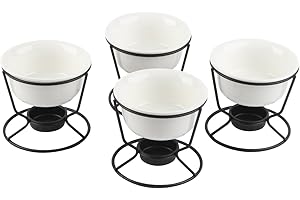 Kcgani 4Pcs Ceramic Butter Warmers for Seafood, 5oz Fondue Pot Set for Chocolate Butter Cheese, Ceramic Bowl for Food Crab Lobster, Suitable for Dishwasher Microwave Oven, Round