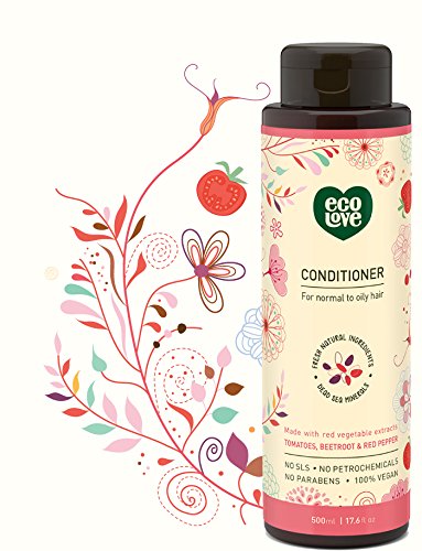 ecoLove Conditioner for normal to oily hair - Made with organic red vegetable extracts from Tomatoes, Beetroot & Red Pepper. 100% VEGAN (17.6 Oz)