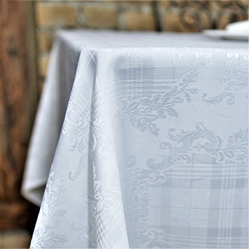 AHOLTA DESIGN Stain Resistant White Rectangle Tablecloth Polyester Damask Table Cover Square
