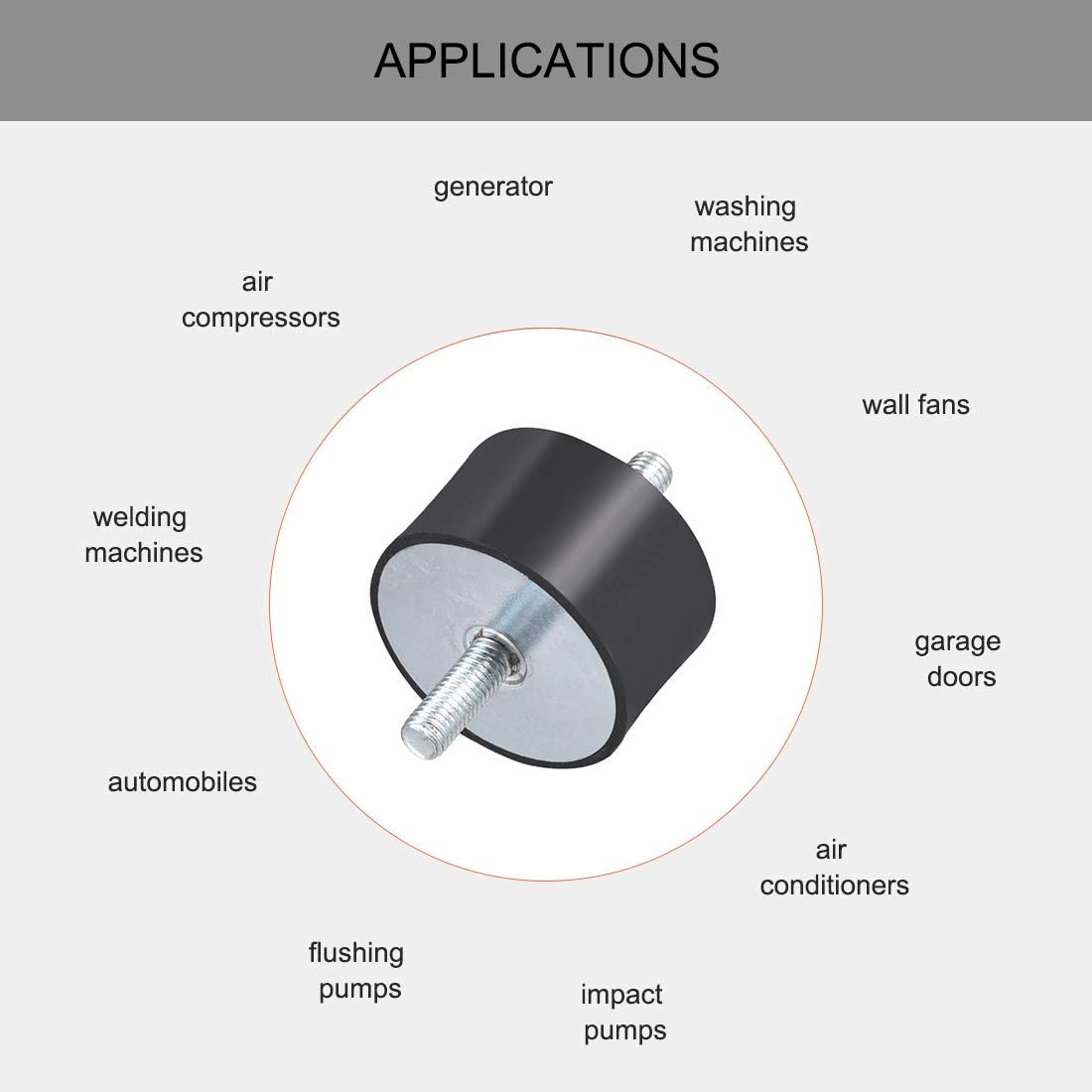 sourcing map 60 x 35mm Rubber Mounts,Vibration Isolators,Shock Absorber with M10 x 27mm Studs - Image 5