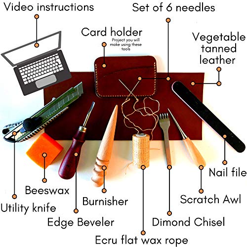 Leather Tools for DIY Leather Project | The Leather Sewing Kit Includes the Required Leather Working Tools, Veg Tan Leather and Video Instructions | Best gift for men, dad gifts