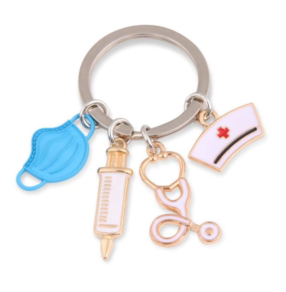 Doctor Medical Tool Keychain Stethoscope Syringe Face Mask Key Ring Nurse Keychain Gift Keychain Souvenir Doctor Appreciation Gift (Blue)