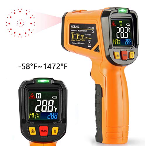 Infrared Thermometer AIDBUCKS AD6530B Digital Laser Non Contact Cooking IR Temperature Gun -58°F to 1472°F with Color Display 12 Points Aperture for Kitchen Food Meat BBQ Automotive and Industrial