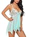 Ababoon Women Lingerie Lace Babydoll V neck Asymmetrical Sleepwear Strap Chemise,Green,X-Large