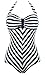 Cocoship Retro Navy White Striped One Piece Monokinis Chevron Lines Swimsuit(FBA)