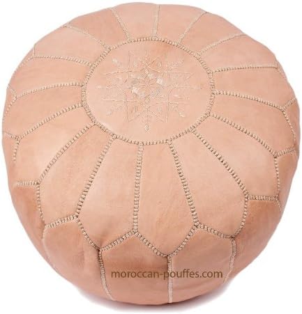 3 moroccan poufs leather luxury ottomans footstools cover naturel