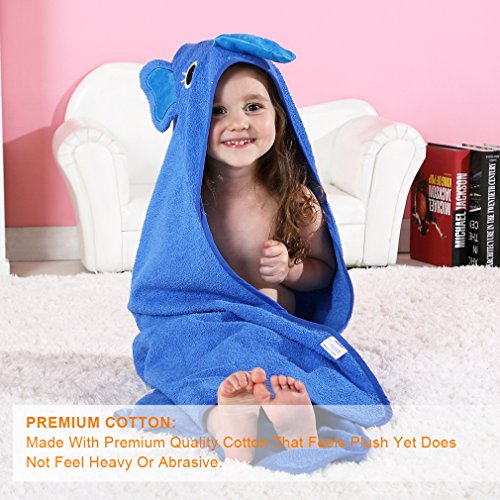 MICHLEY Animal Face Hooded Baby Towel Cotton Bathrobe for Boys Girls 0-6 Year Blue