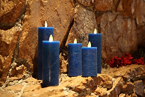 NONNO&ZGF Set of 5 Blue Frost Matte Water Ripple Moving Wick Flameless Flickering Pillar Thin Candles,Ice Crack Blue Wax Candles with Remote Control - Thumbnail 4