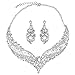 VenFine Clear White Austrian Rhinestone Crystal Hollow Alloy Flower Earrings Collar Necklace Jewelry Gift Wedding Bridal Party Prom