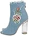 JJF Shoes Women Robin Blue Denim Zipper Frayed Frizzy Floral Embroidered Block Clear Perspex Heel Ankle Bootie-6.5
