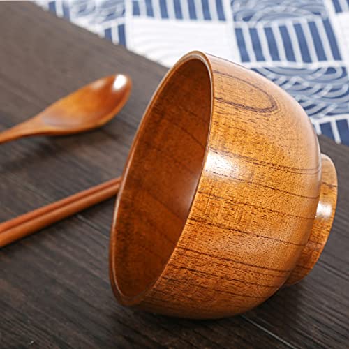 2 st houten kom, handgemaakte ambachten, salade kommen met houten lepels en eetstokjes, voor specerijen, dompel saus… - Image 7