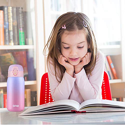 Kids Water Bottle Thermoses Rainbow Water Bottle Cup Metal Stainless Steel Vacuum Insulated Water Flask for School Kids Girls Lunch Box Leak Proof BPA Free No Straw - 11oz - Thumbnail 5
